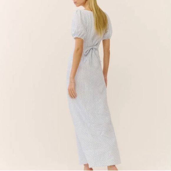 NWT Reformation Cherise printed milkmaid linen blend tie back long maxi dress - Picture 8 of 8